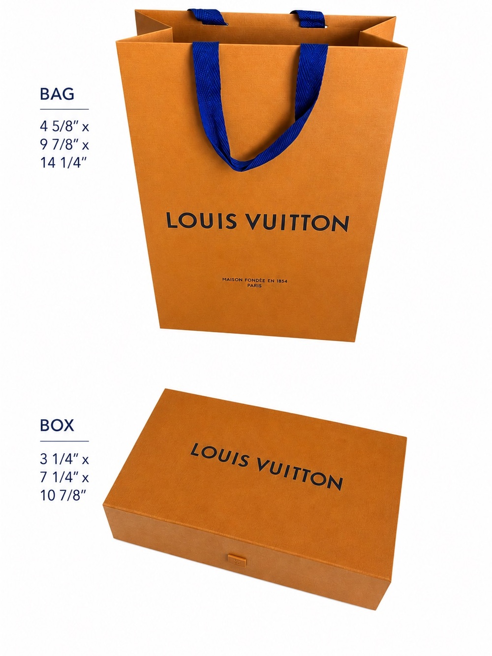 Louis Vuitton LV Orange Magnetic Gift Box and Shopping Bag w/Blue Ribbon Handles
